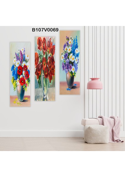 3 Parçalı Dekoratif Ahşap Duvar Tablosu 60X57 cm B107V0069