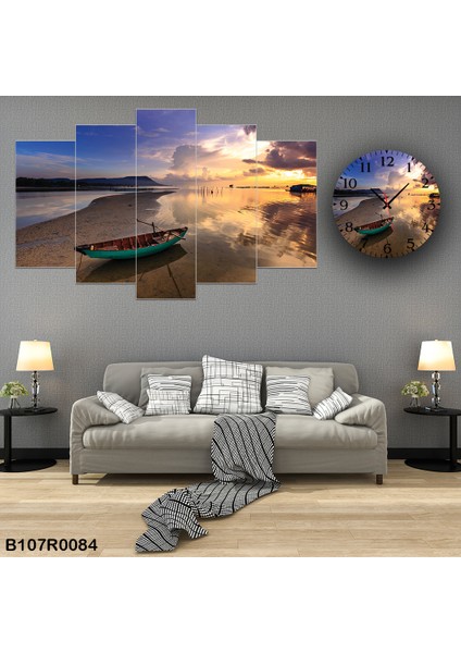 6 Parçalı Dekoratif Ahşap Duvar Tablosu ve Saati 60X124 cm B107R0084