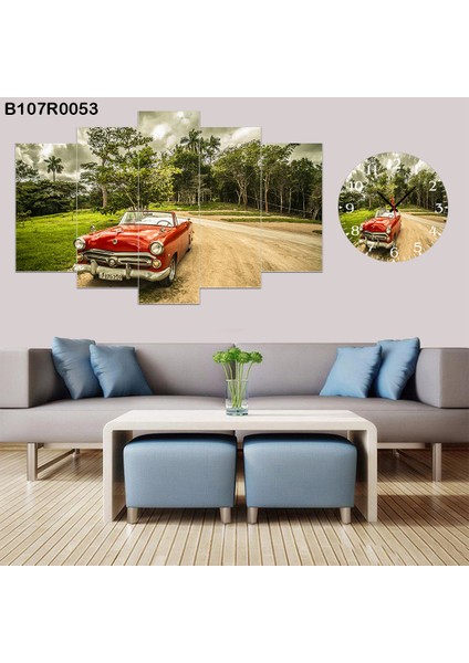 6 Parçalı Dekoratif Ahşap Duvar Tablosu ve Saati 60X124 cm B107R0053