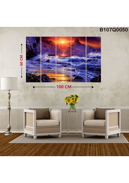 5 Parçalı Dekoratif Ahşap Duvar Tablosu 60X100 cm B107Q0050