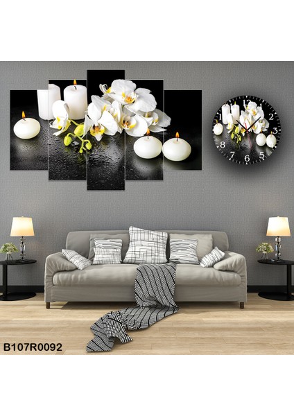 6 Parçalı Dekoratif Ahşap Duvar Tablosu ve Saati 60X124 cm B107R0092