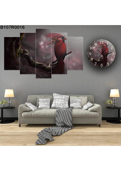 6 Parçalı Dekoratif Ahşap Duvar Tablosu ve Saati 60X124 cm B107R0016