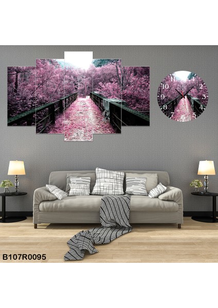 6 Parçalı Dekoratif Ahşap Duvar Tablosu ve Saati 60X124 cm B107R0095