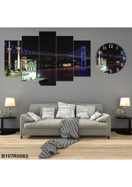 6 Parçalı Dekoratif Ahşap Duvar Tablosu ve Saati 60X124 cm B107R0083