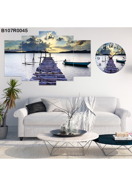 6 Parçalı Dekoratif Ahşap Duvar Tablosu ve Saati 60X124 cm B107R0045