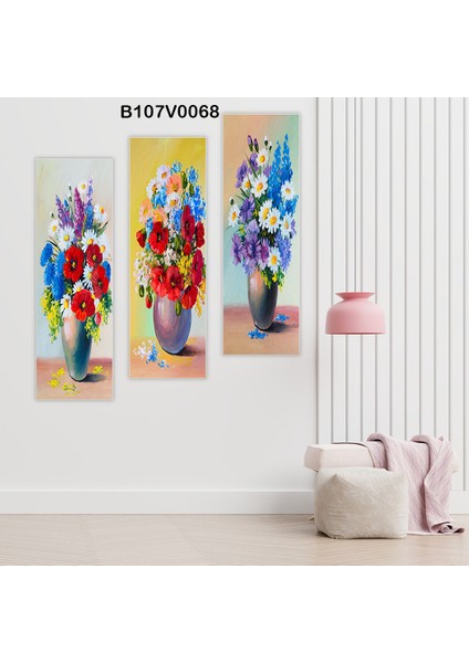 3 Parçalı Dekoratif Ahşap Duvar Tablosu 60X57 cm B107V0068