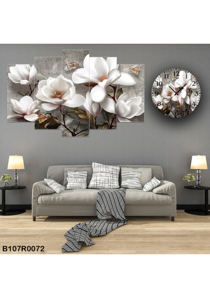 6 Parçalı Dekoratif Ahşap Duvar Tablosu ve Saati 60X124 cm B107R0072