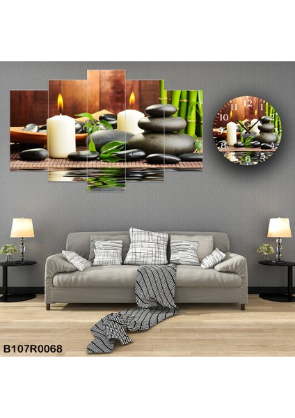 6 Parçalı Dekoratif Ahşap Duvar Tablosu ve Saati 60X124 cm B107R0068