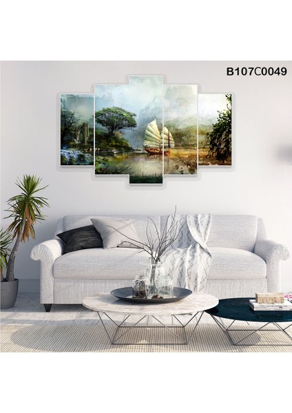 5 Parçalı Dekoratif Ahşap Duvar Tablosu 60X95 cm B107C0049