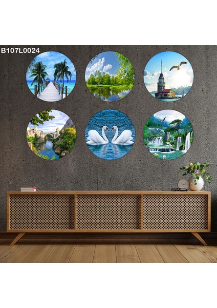 6 Parçalı Dekoratif Ahşap Duvar Tablosu 58X87 cm B107L0024
