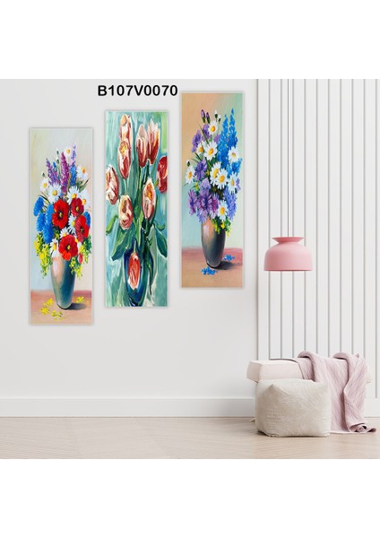 3 Parçalı Dekoratif Ahşap Duvar Tablosu 60X57 cm B107V0070