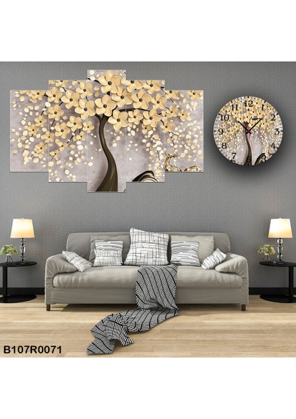 6 Parçalı Dekoratif Ahşap Duvar Tablosu ve Saati 60X124 cm B107R0071