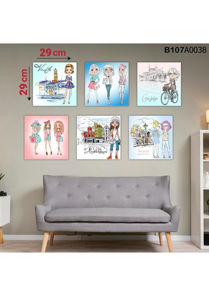 6 Parçalı Dekoratif Ahşap Duvar Tablosu 58X87 cm B107A0038