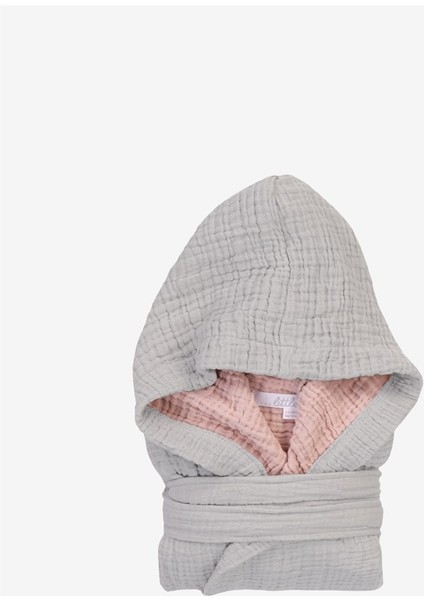 Cocoon %100 Pamuk 4 Kat Müslin Çocuk Bornozu Gri / Pembe