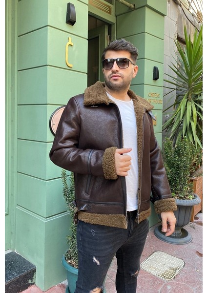 Deri Ceket & Kürklü Ceket Erkek Pilot Model Kahverengi