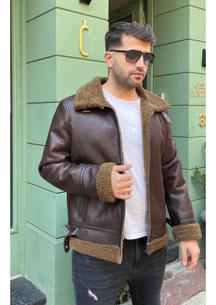 Deri Ceket & Kürklü Ceket Erkek Pilot Model Kahverengi