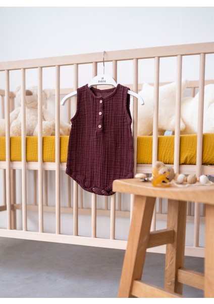 Müslin %100 Pamuk Bebek Alttan Çıtçıtlı Body Bordo