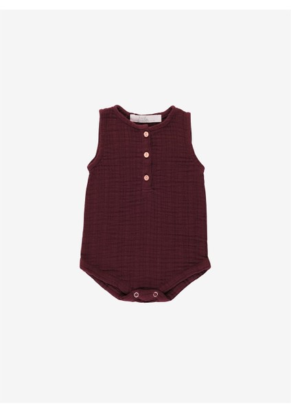 Müslin %100 Pamuk Bebek Alttan Çıtçıtlı Body Bordo