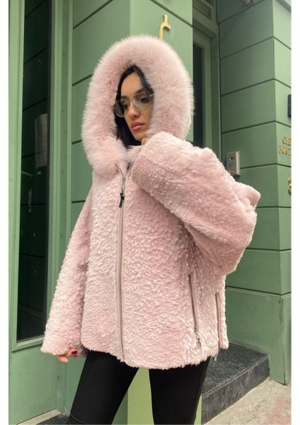 Kadın Ceket Hakiki Kürk Pembe