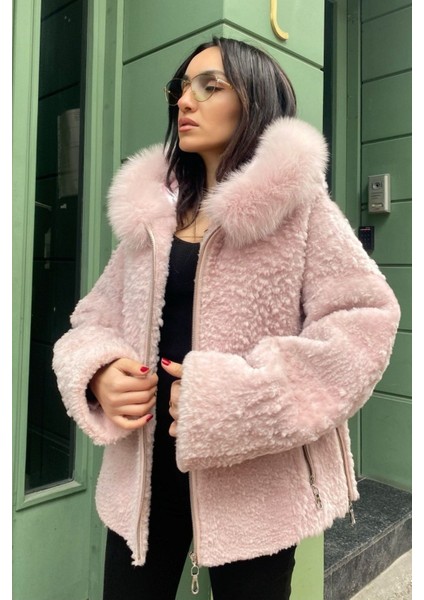 Kadın Ceket Hakiki Kürk Pembe