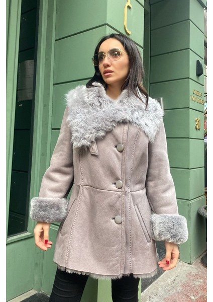 Kadın Ceket Hakiki Kürk Gri