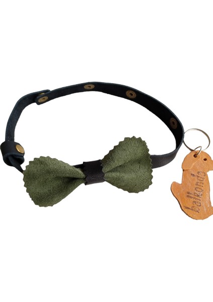 köpek kolyesi hakiki deri papyon metal çıtçıt ayarlı yeşil siyah boyun ölçüsü:25-40cm dog collar PYN-8