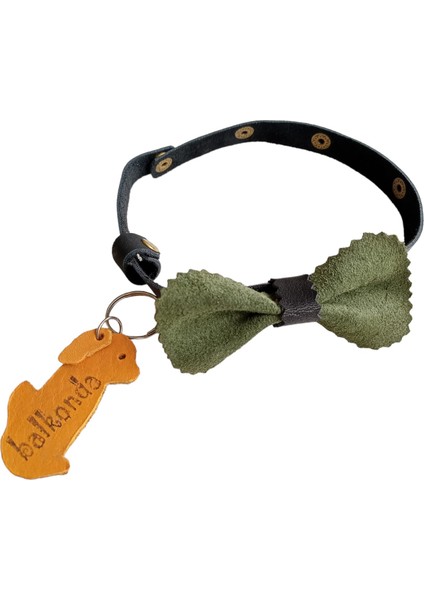 köpek kolyesi hakiki deri papyon metal çıtçıt ayarlı yeşil siyah boyun ölçüsü:25-40cm dog collar PYN-8