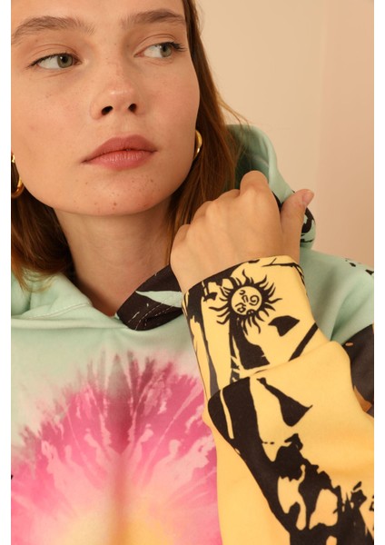 3 Iplik Kumaş Bisiklet Yaka Bol Kalıp Güneş Desen Kadın Takım-Sarı fırsatları