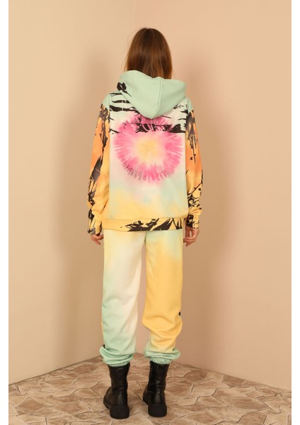 3 Iplik Kumaş Bisiklet Yaka Bol Kalıp Güneş Desen Kadın Takım-Sarı indirimleri