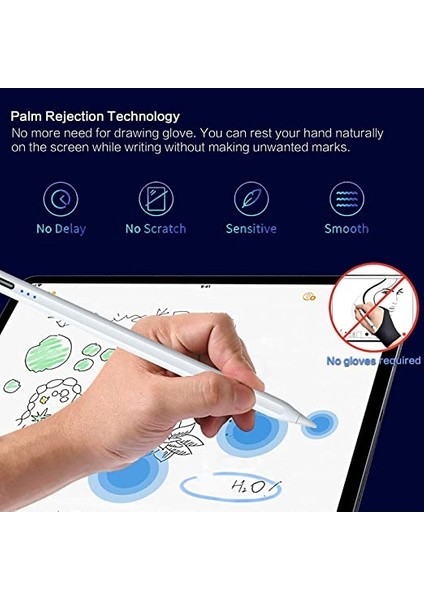 Ipad 12.9 (6.nesil) Avuç Içi Reddetmeli Eğim Hassasiyetli Dokunmatik Yazı Kalemi