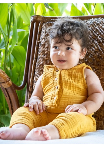 Cocoon %100 Pamuk 4 Kat Müslin Çocuk Tulum Köri