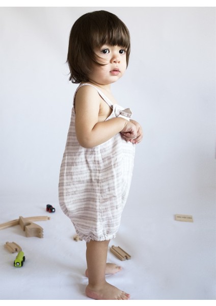 Linen Stripy Keten Çocuk Tulumu Çizgili