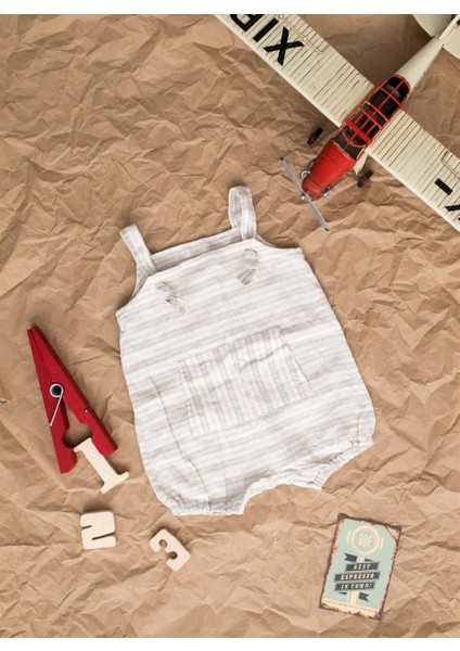 Linen Stripy Keten Çocuk Tulumu Çizgili