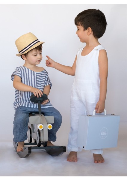 Linen Stripy Keten Çocuk Tulumu Beyaz