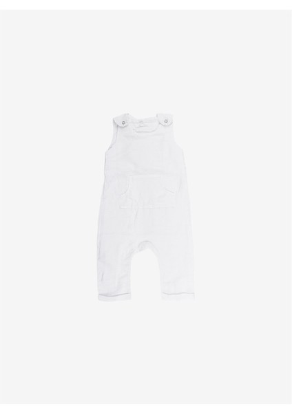 Linen Stripy Keten Çocuk Tulumu Beyaz