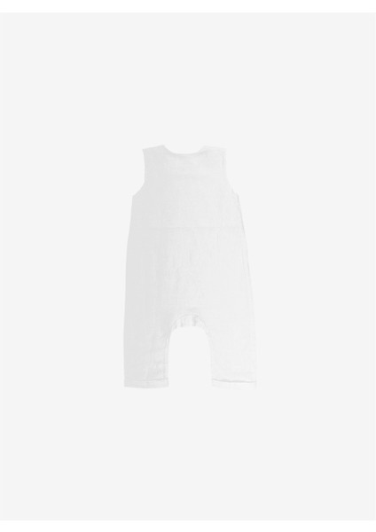 Linen Stripy Keten Çocuk Tulumu Beyaz
