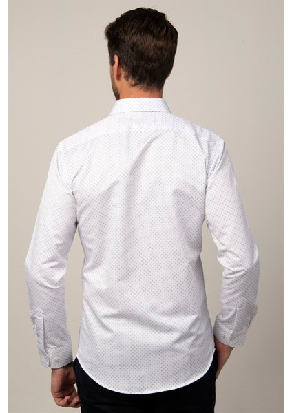 Modern Fit Uzun Kol Baskılı Yaka içi Biyeli Erkek Gömlek fırsatları
