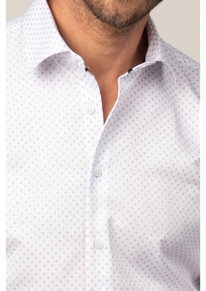 Modern Fit Uzun Kol Baskılı Yaka İçi Biyeli Erkek Gömlek modelleri