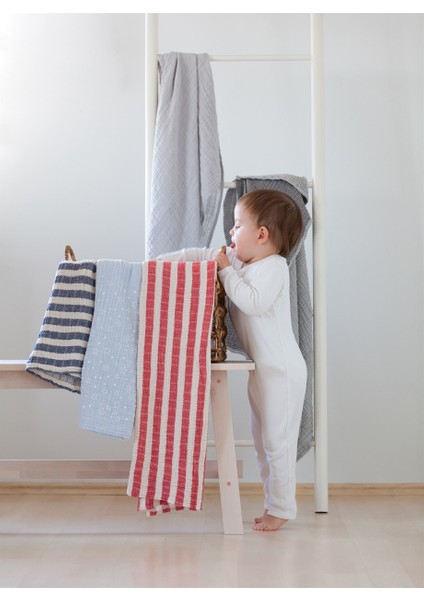 Stripy %100 Pamuk Müslin Çok Amaçlı Örtü Kırmızı 80x80 modelleri