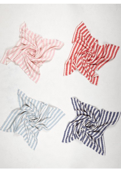 Stripy %100 Pamuk Müslin Çok Amaçlı Örtü Kırmızı 80x80 indirimleri