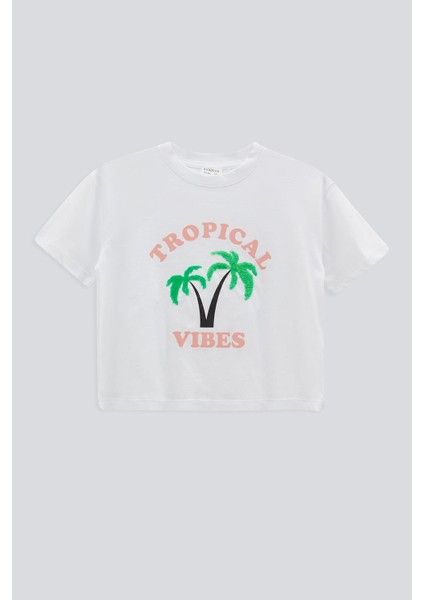 (Kids Girl) Baskılı Nakışlı Kısa Kol Basıc Tshirt fiyatları