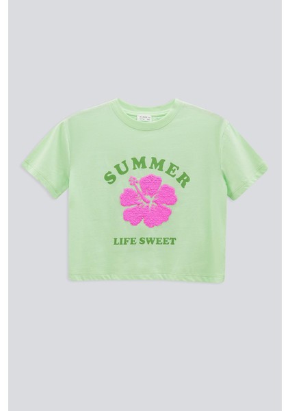 (Kids Girl) Baskılı Nakışlı Kısa Kol Basıc Tshirt