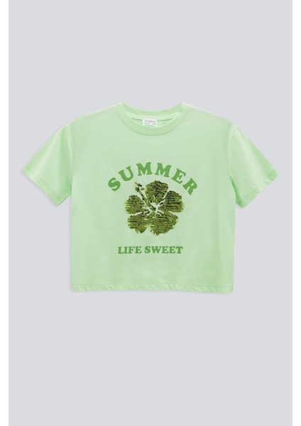 (Kids Girl) Baskılı Nakışlı Kısa Kol Basıc Tshirt fiyatları