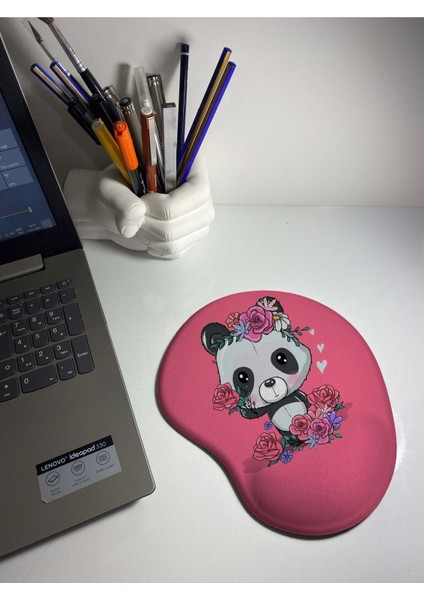 Çiçekli Panda Desenli Bilek Destekli Mouse Pad