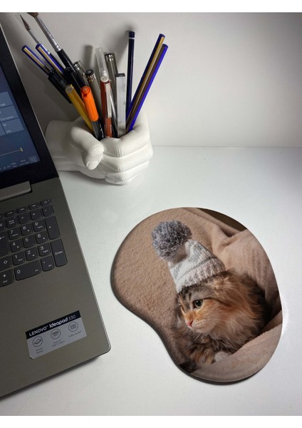 Şapkalı Kedi Bilek Destekli Mouse Pad