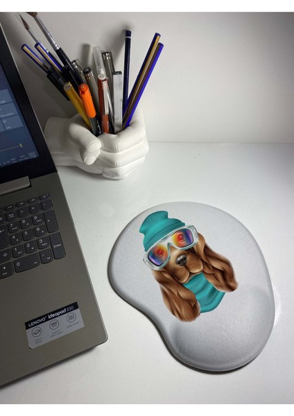 Gözlüklü Köpek Bilek Destekli Mouse Pad