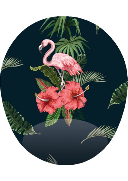 Flamingo Görselli - Bilek Destekli Oval Mousepad 20X23 cm