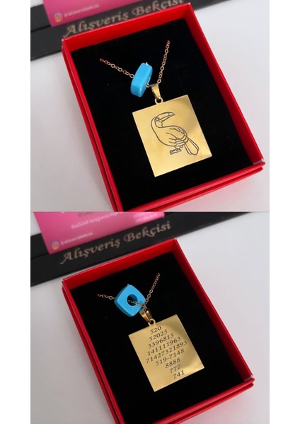 Tukan Kuşu Sembollü Çelik Boncuklu Kare Plaka Kolye fiyatları