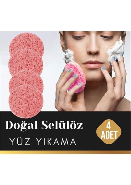 Doğal Selülöz Yüz Yıkama Cilt Temizlik Süngeri 4 Adet