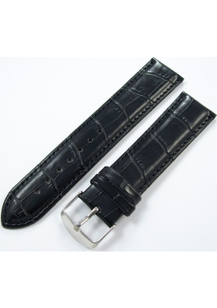 Siyah Suni Deri Saat Kordonu 18MM Saat Kayışı Dikişli Vinleks Kol
